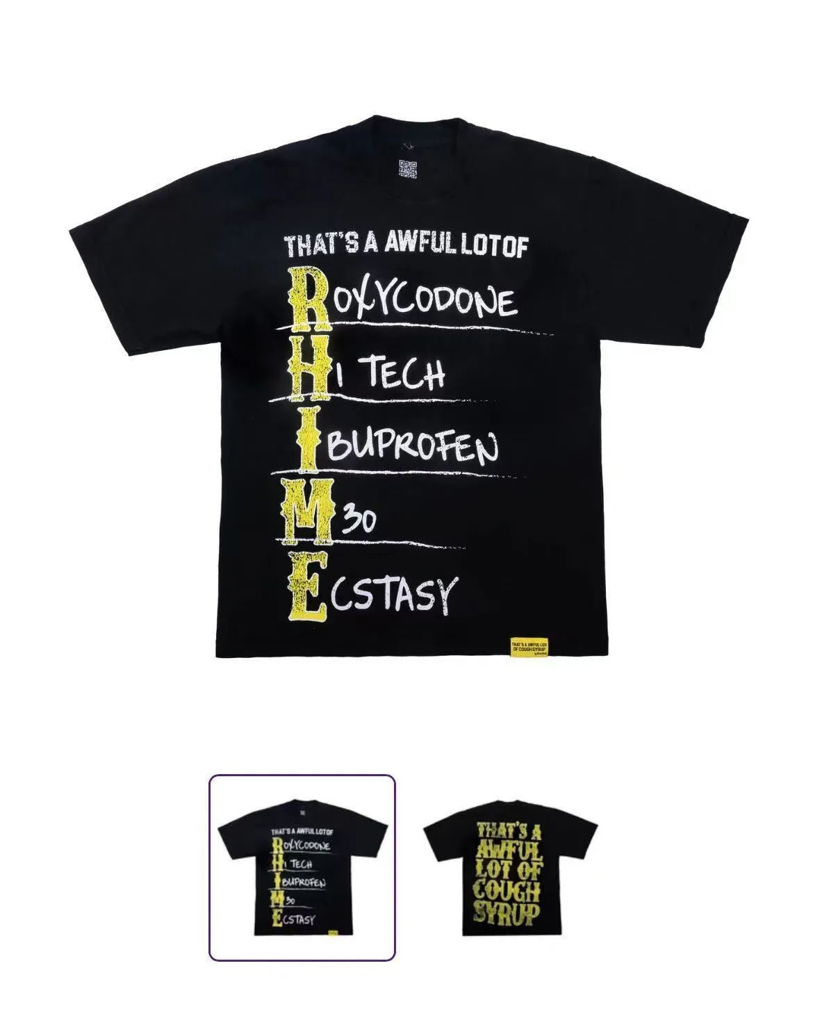 2212#Black | THAT'S A AWFUL LOT OF COUGH SYRUP In Stock Real shot American simple fashion brand loose casual T-shirt Fabric (fabric): 32 counts Weight combed double yarn pure cotton Sizes (size): S-M L X L Color (colour): Black